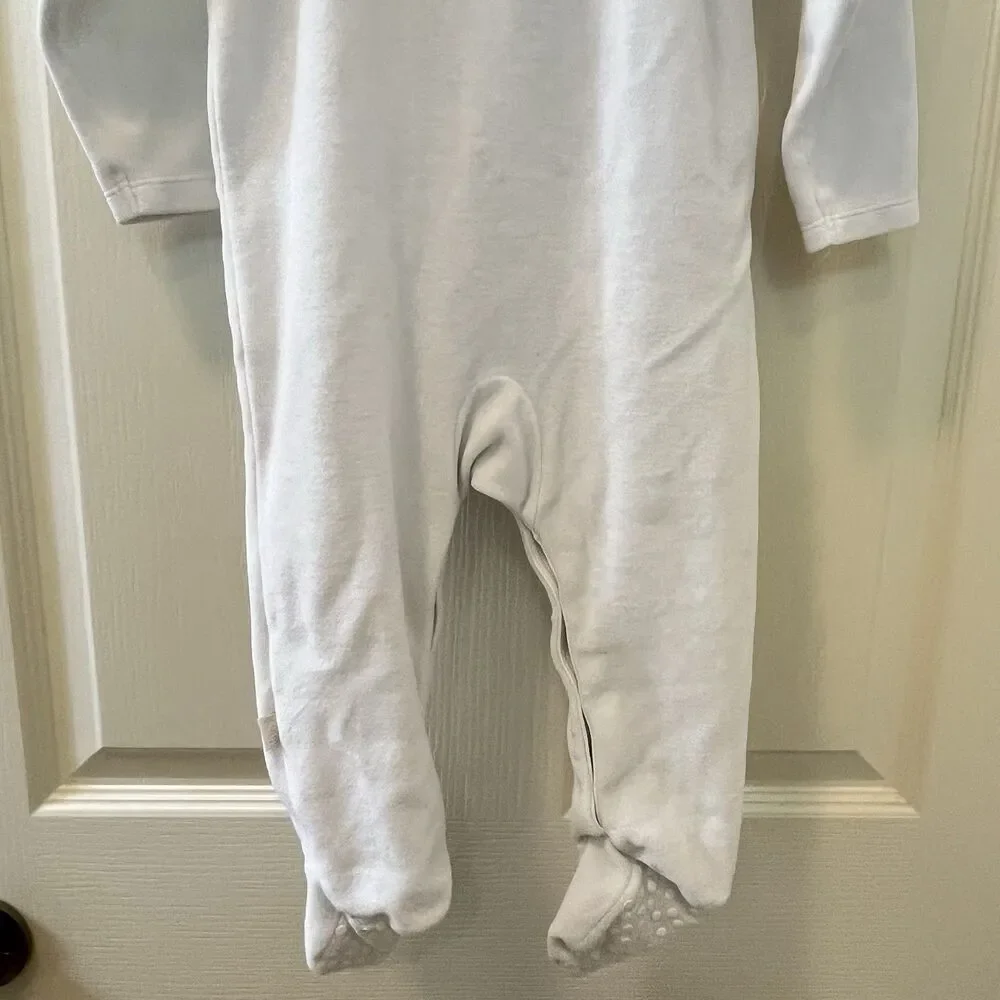 JoJo Maman Bébé White Velour Christmas Embroidered Footie Girls SZ 12-18 Months